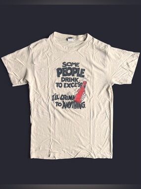 Vintage 70’s 80’s Ched novelty graphic tee cream color Size L single stitch